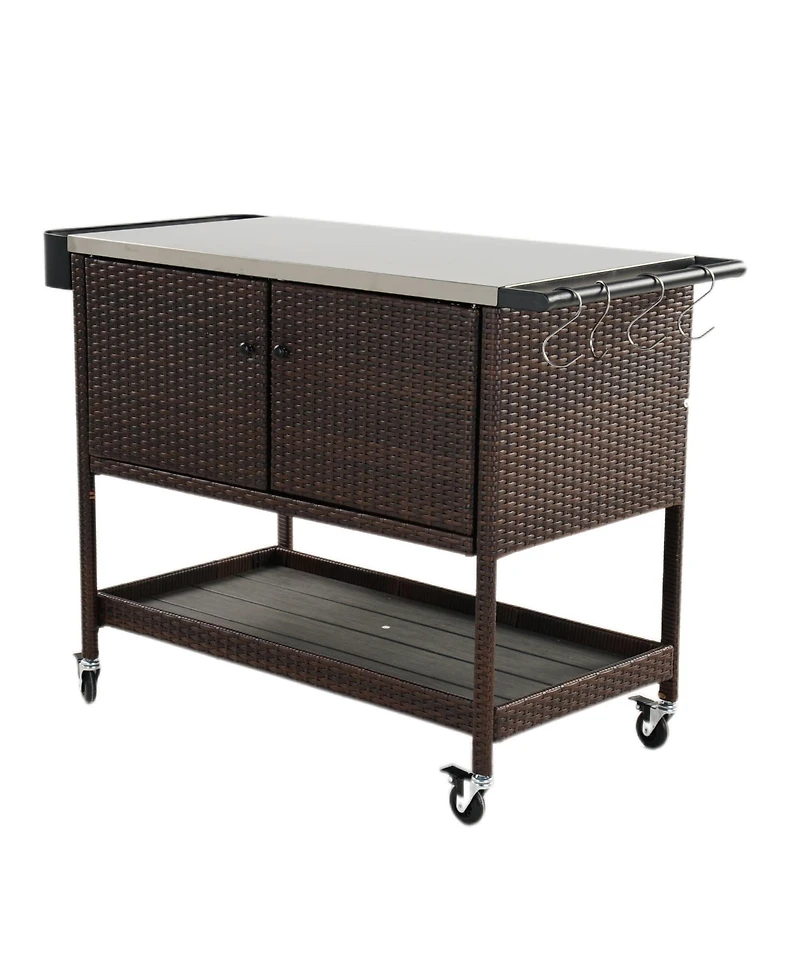Mondawe Outdoor Bar Cart With Wheels & Brakes,150LBS Capacity, Versatility Storage Cabinet Cart