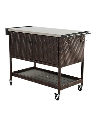 Mondawe Outdoor Bar Cart With Wheels & Brakes,150LBS Capacity, Versatility Storage Cabinet Cart