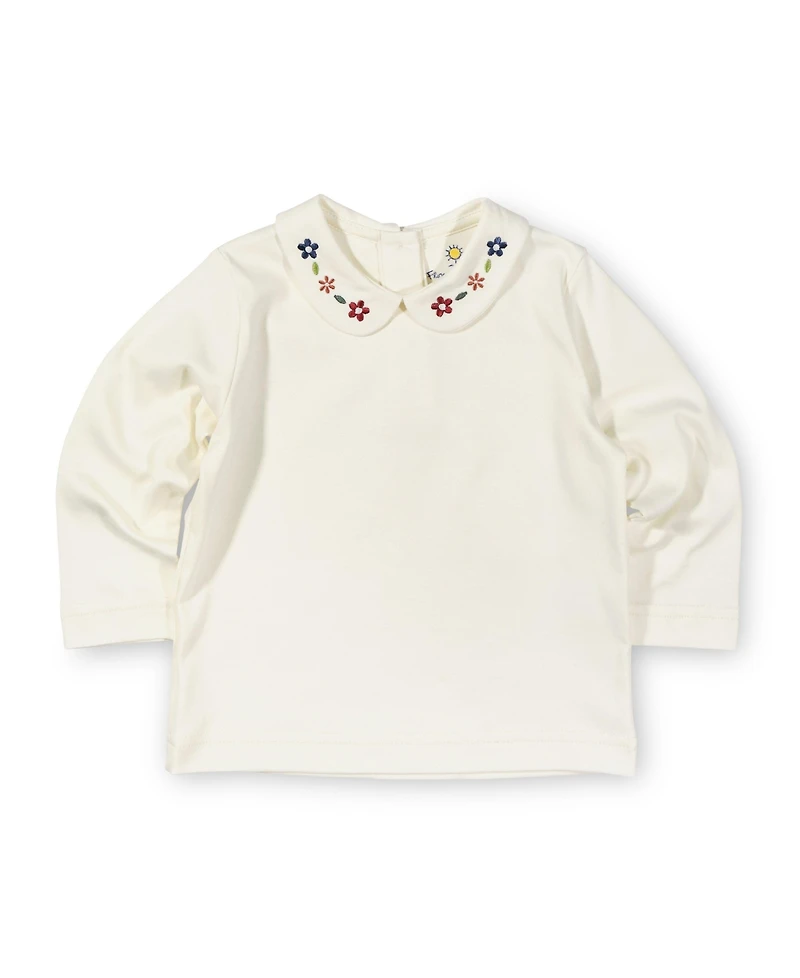 Florence Eiseman Toddler Girls Knit Long Sleeve Blouse With Embroidered Flowers