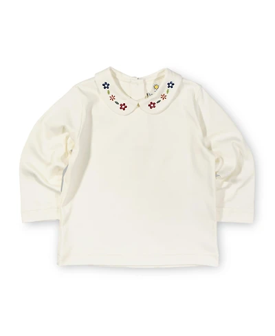 Florence Eiseman Toddler Girls Knit Long Sleeve Blouse With Embroidered Flowers