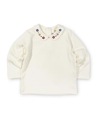 Florence Eiseman Toddler Girls Knit Long Sleeve Blouse With Embroidered Flowers