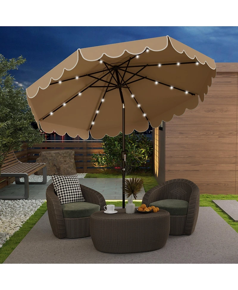 Gymax 9.3 Ft Solar Patio Umbrella w/ 32 Led Lights & Vented Top Ruffles
