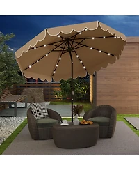 Gymax 9.3 Ft Solar Patio Umbrella w/ 32 Led Lights & Vented Top Ruffles