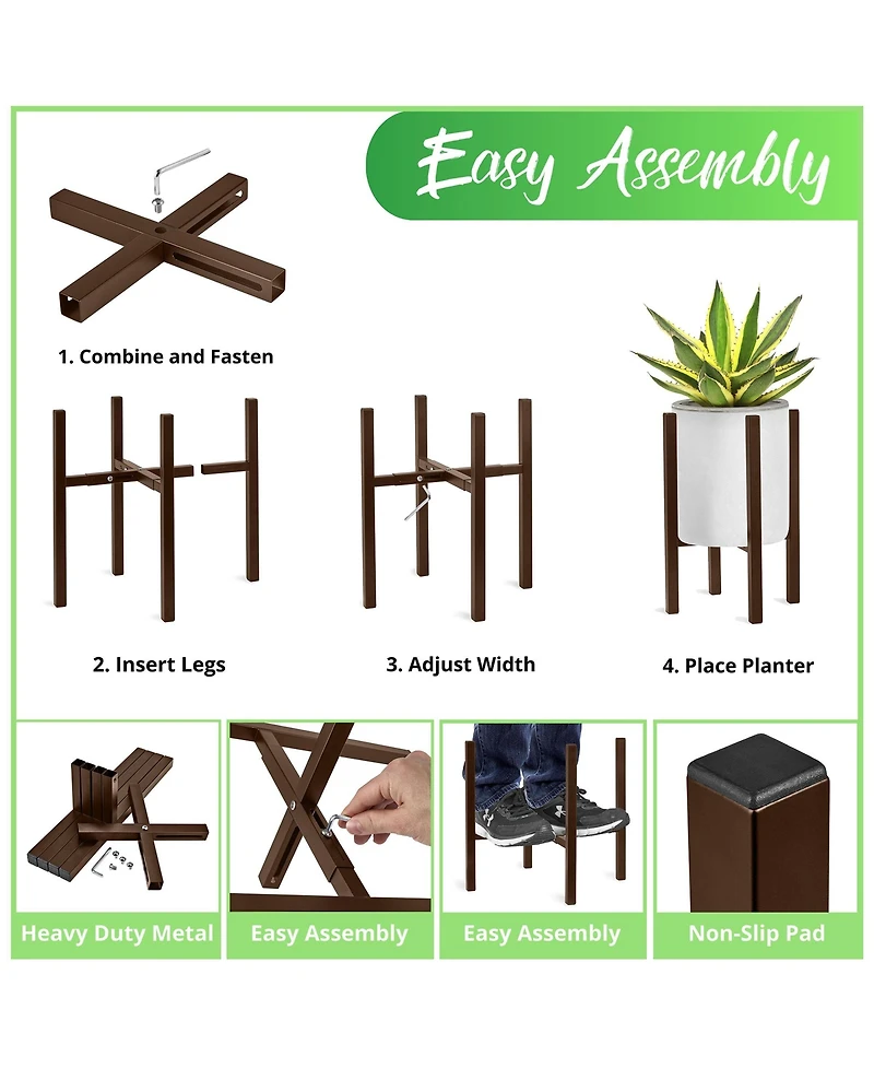Sorbus 2 Pack Adjustable Metal Plant Stand – Mid Century Style Flower Pot Holder, 10 to 16 Inches Planter Stand for Modern Home Decor, Houseplants