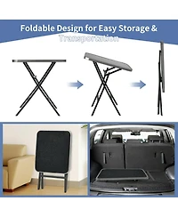 Gymax Patio Folding Square Dining Table Aluminum Frame Tempered Glass top