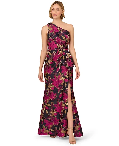 Adrianna Papell Women's Jacquard One-Shoulder Gown
