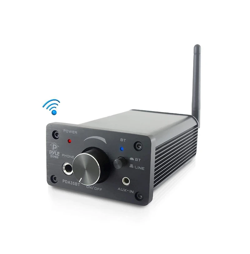 Pyle PDA35BT 100 Watt Mini Bluetooth Power Digital Class D Amplifier & Headphone Amplifier with Two Aux Inputs - 2 Channel Stereo Output