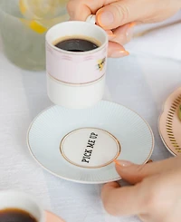 Yvonne Ellen Slogan Espresso Cups and Saucers, Set of 2