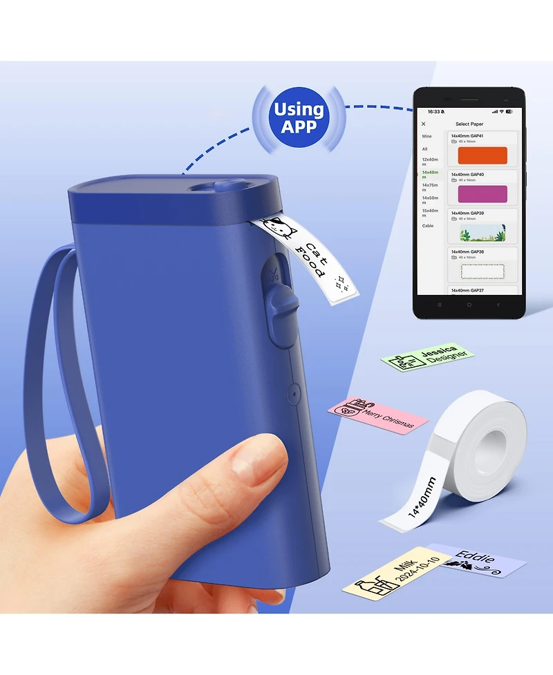 Polono Label Maker Machine with Tape, P21-a Bluetooth Label Printer, Wireless Mini Label Makers with Multiple Templates for Organizing Office Home, Da