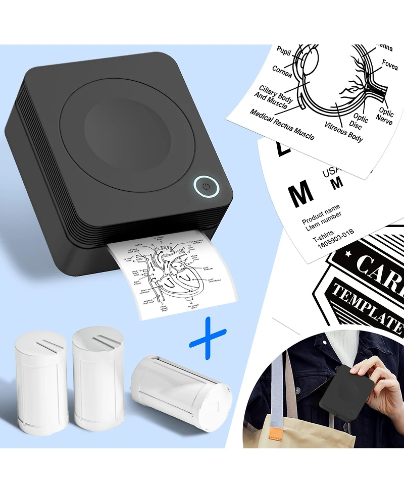 Polono Sticker Printer, PM230-a Mini Thermal Printer Bluetooth Portabel Sticker Maker with 3 Rolls of Paper