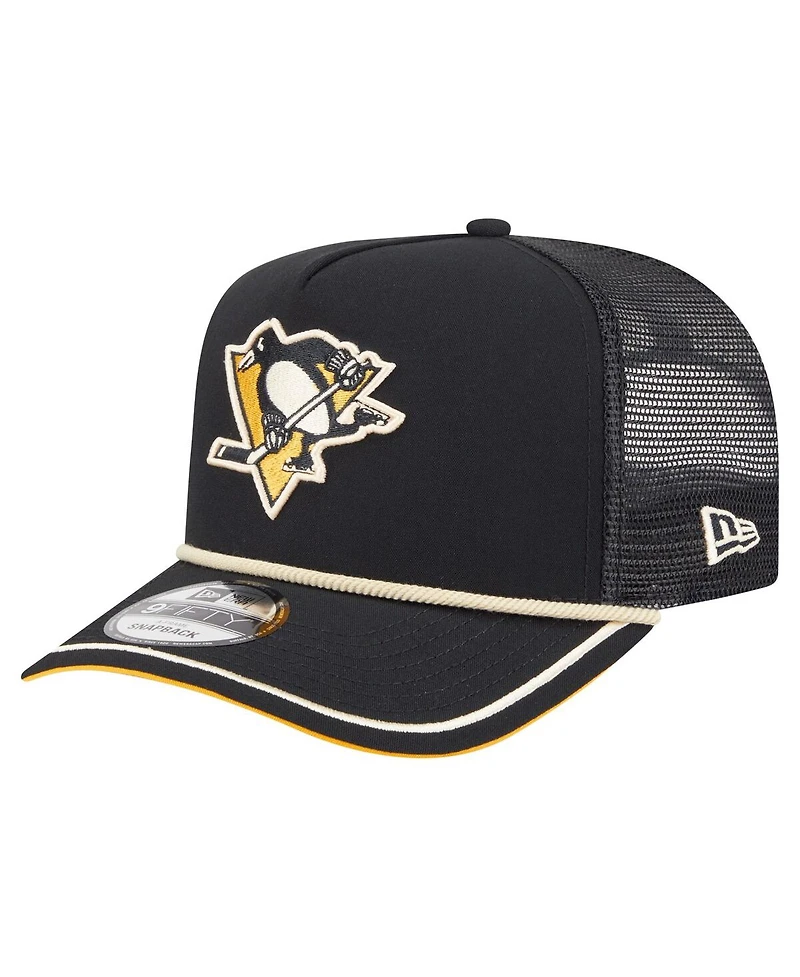 New Era Men's Black Pittsburgh Penguins Team Rope A-Frame 9FIFTY Snapback Hat