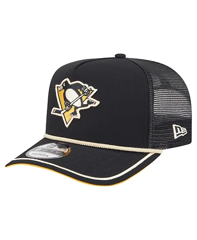 New Era Men's Black Pittsburgh Penguins Team Rope A-Frame 9FIFTY Snapback Hat
