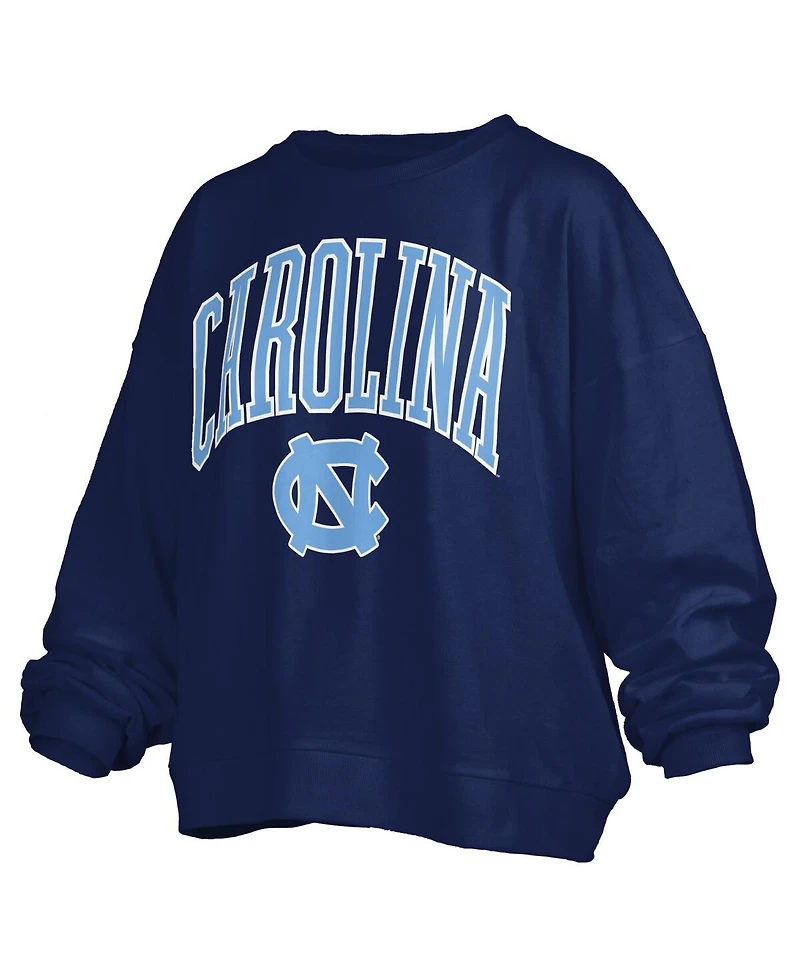 Pressbox Women's Navy North Carolina Tar Heels Janise Arch Over Logo Waist Length Oversized Pullover Sweatshirt