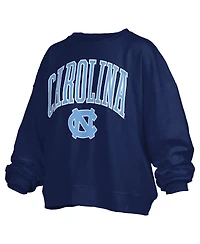 Pressbox Women's Navy North Carolina Tar Heels Janise Arch Over Logo Waist Length Oversized Pullover Sweatshirt