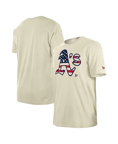 New Era Men's Cream Athletics Americana Flag Fill T-Shirt