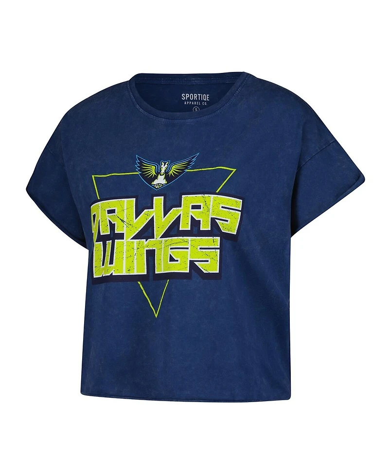 Sportiqe Women's Navy Dallas Wings Rock N Roll Collection Gwen Mineral Wash Cropped T-Shirt