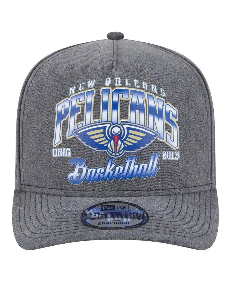 New Era Men's Charcoal New Orleans Pelicans Throwback Washed Pre-Curved 9FIFTY Snapback Hat