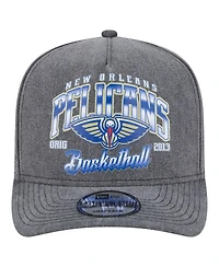 New Era Men's Charcoal New Orleans Pelicans Throwback Washed Pre-Curved 9FIFTY Snapback Hat