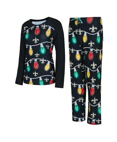 Concepts Sport Women's Black New Orleans Saints Garland Knit Raglan Long Sleeve Top and Pants Set