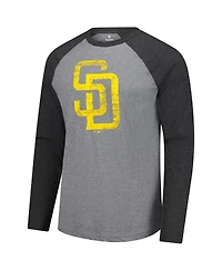 Fanatics Men's Heather Gray/Heather Charcoal San Diego Padres Weathered Logo Tri-Blend Raglan Long Sleeve T-Shirt