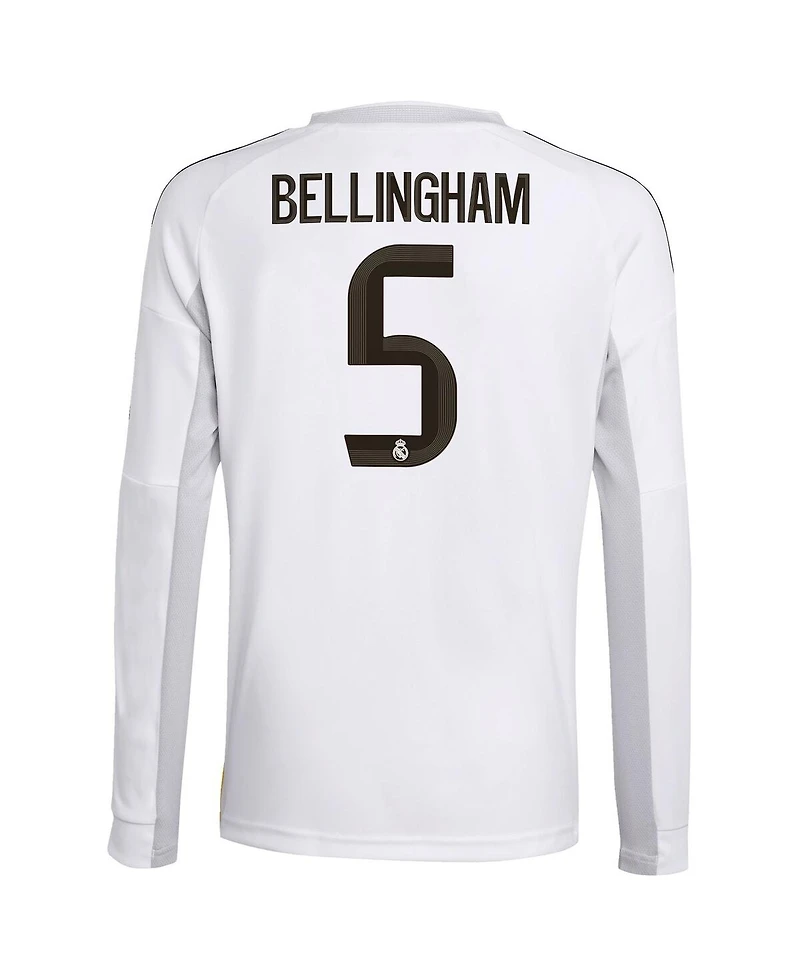 Adidas Big Boys and Girls Jude Bellingham White Real Madrid 2025/26 Home Replica Long Sleeve Jersey
