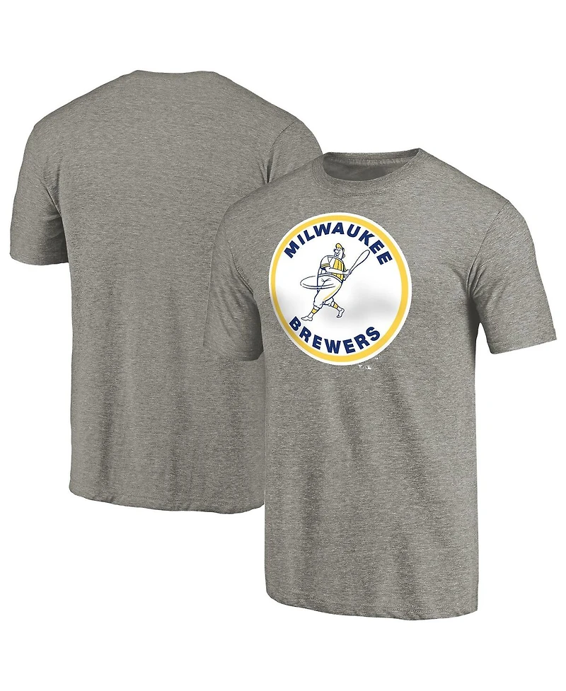 Fanatics Mto Label Men's Ash Milwaukee Brewers Cooperstown Collection Forbes Tri-Blend T-Shirt