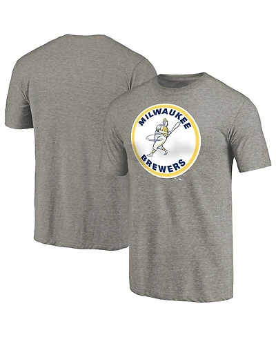 Fanatics Mto Label Men's Ash Milwaukee Brewers Cooperstown Collection Forbes Tri-Blend T-Shirt