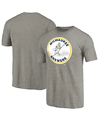 Fanatics Mto Label Men's Ash Milwaukee Brewers Cooperstown Collection Forbes Tri-Blend T-Shirt