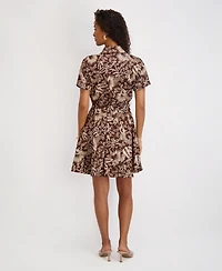 kensie Women's Printed Short-Sleeve Shirtdress