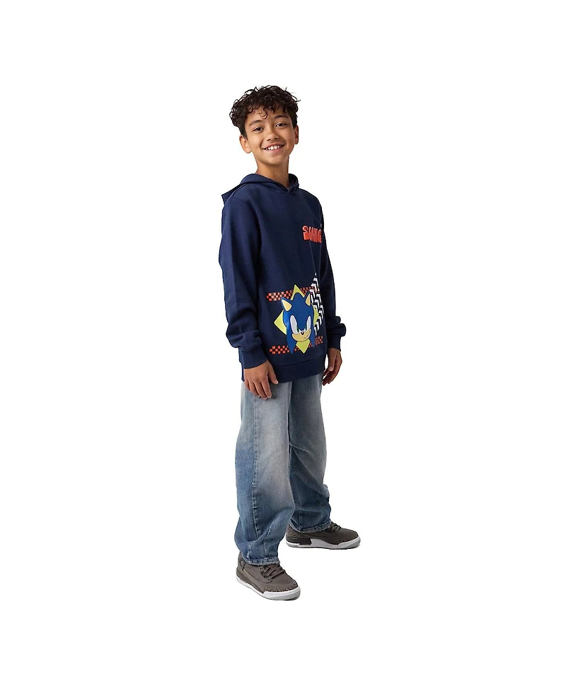 Sonic The Hedgehog Little Boys Arrows & Checkered Flags Youth Navy Long Sleeve Hooded Sweatshirt-6