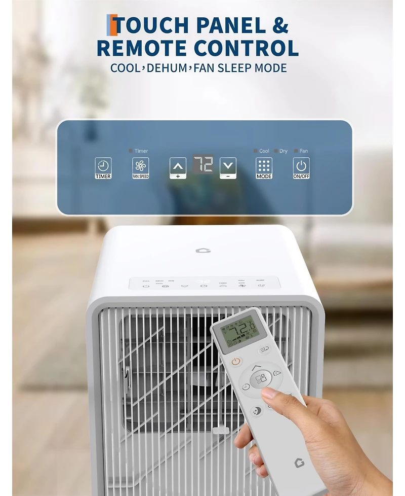 8,000 Btu Portable Ac, 3-in-1 Quiet Cooling Unit with Remote for 350 Sq.Ft, White