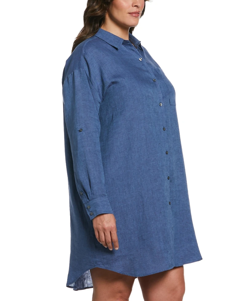 Rafaella Plus Roll Sleeve Linen Shirt Dress