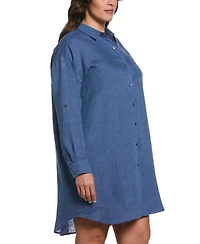 Rafaella Plus Roll Sleeve Linen Shirt Dress