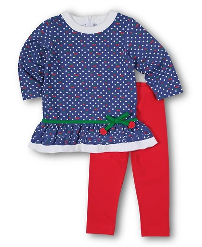 Florence Eiseman Toddler Girls Polka Dot Cherry Knit Tunic Set