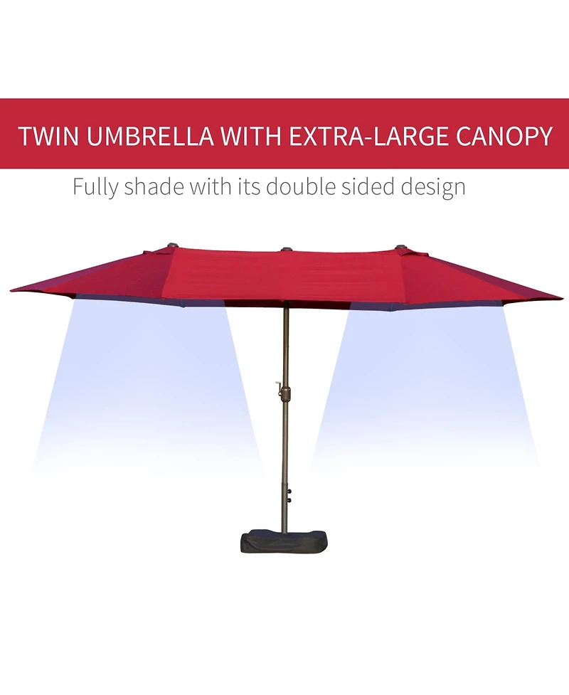 Flynama Patio Umbrella 15' Steel Rectangular Outdoor Double Sided Market with base, Sun Protection & Easy Crank