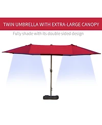 Flynama Patio Umbrella 15' Steel Rectangular Outdoor Double Sided Market with base, Sun Protection & Easy Crank