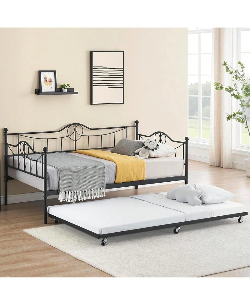 gaomon Metal Twin Daybed and Pull-Out Trundle Set, Size, Steel Slat Support, Sofa Bed Frame for Living Room, Bedroom, Guest Room