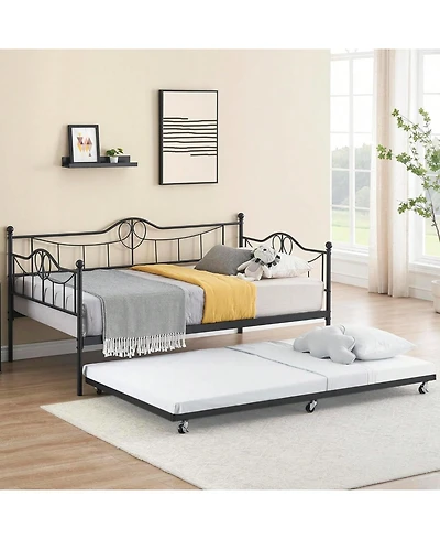 gaomon Metal Twin Daybed and Pull-Out Trundle Set, Size, Steel Slat Support, Sofa Bed Frame for Living Room, Bedroom, Guest Room