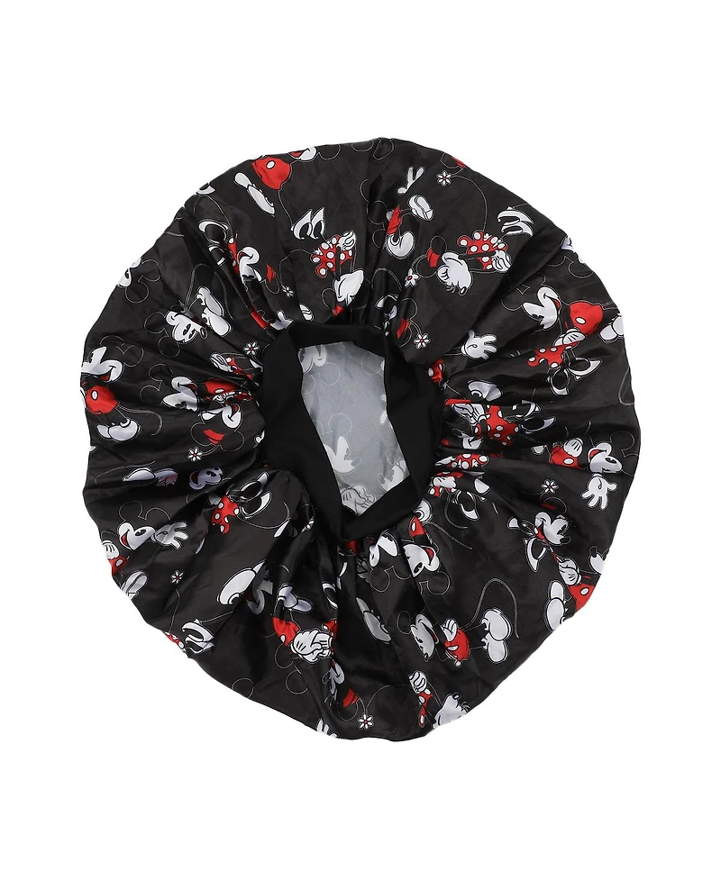 Disney Mickey & Minnie Mouse Women's All-Over Print Black Satin Bonnet
