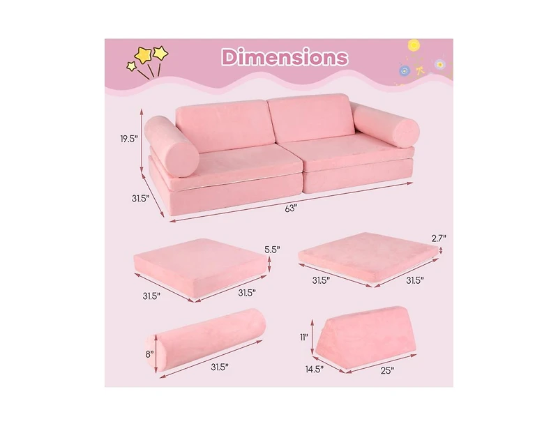 Slickblue Modular 8-Piece Foam Play Couch for Kids with Plush Suede Covers – Perfect for Creative Play and Lounging