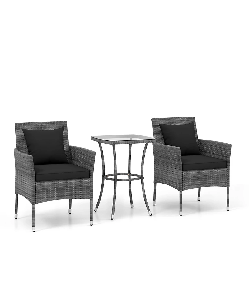 Slickblue Comfortable 3-Piece Patio Conversation Set with Soft Cushions and Glass-Top Coffee Table for Outdoor Use