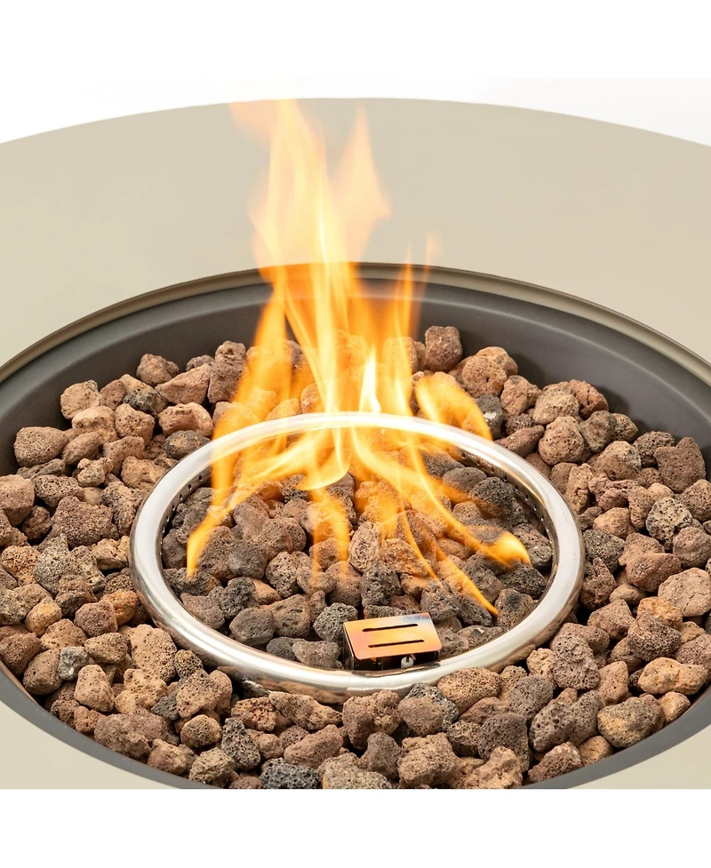 Mondawe 36 Inch Grey Round Iron Fire Pit Table,Adjustable Flame Multi Functional Tabl