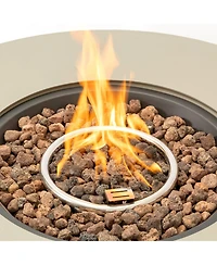 Mondawe 36 Inch Grey Round Iron Fire Pit Table,Adjustable Flame Multi Functional Tabl