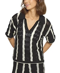 Central Park West Women's Novelty Stitch Polo Pullover Top