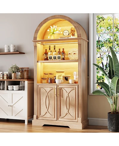 Vlsrka 71-inch storage cabinet with adjustable shelves and three-color sensor Led lights.