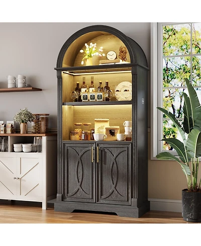 Vlsrka 71-inch storage cabinet with adjustable shelves and three-color sensor Led lights.