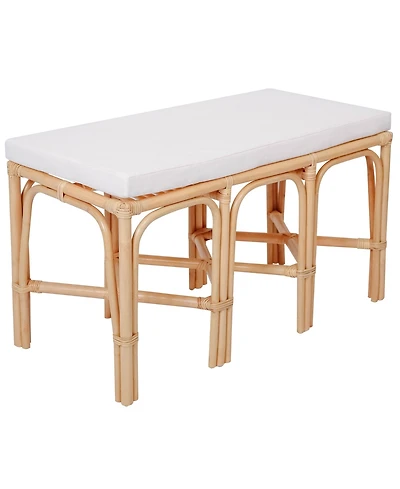 Nordlys - Natural Rattan and Beige Fabric Bench Exotic Boho Upholstery Entry