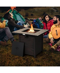 Mondawe 30" Square Fire Pit Table - 50K Btu, Ceramic Top & Rattan Design