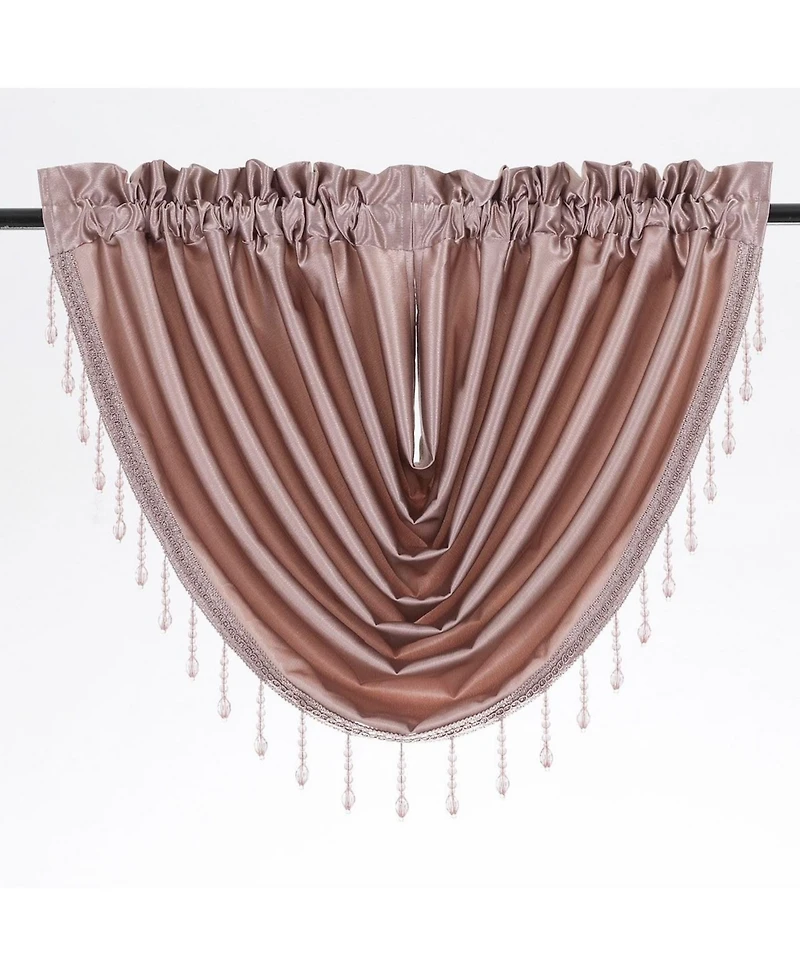 Kate Aurora Ultra Lux Faux Silk Regency Crinkle Rod Pocket Semi Sheer Crystal Beaded Window Valance - 57 in. W x 37 L, White