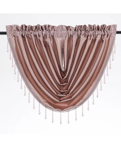 Kate Aurora Ultra Lux Faux Silk Regency Crinkle Rod Pocket Semi Sheer Crystal Beaded Window Valance - 57 in. W x 37 L, White